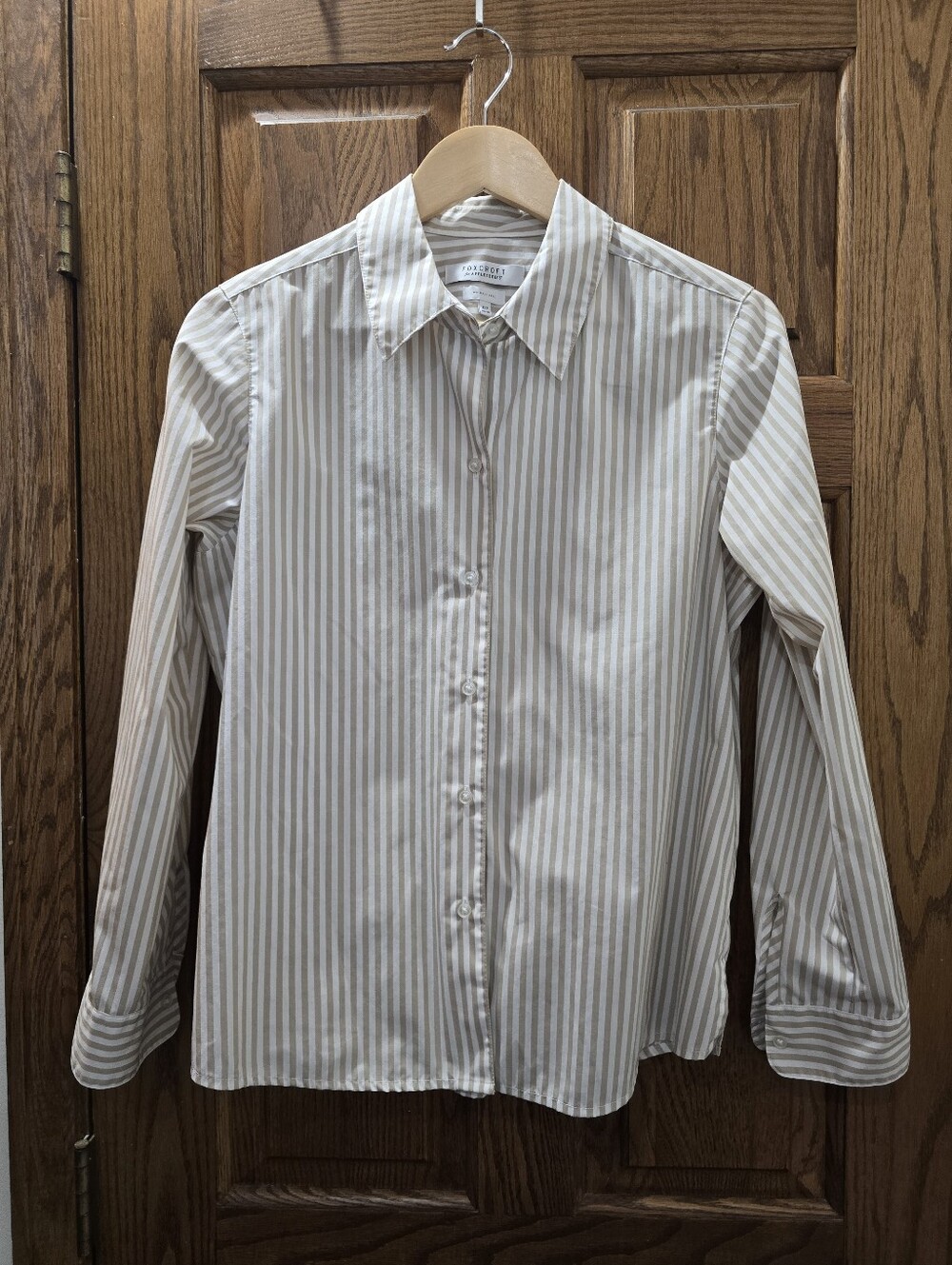 Foxcroft for Appleseed’s Striped Wrinkle Free Button Down Shirt 12P Petite